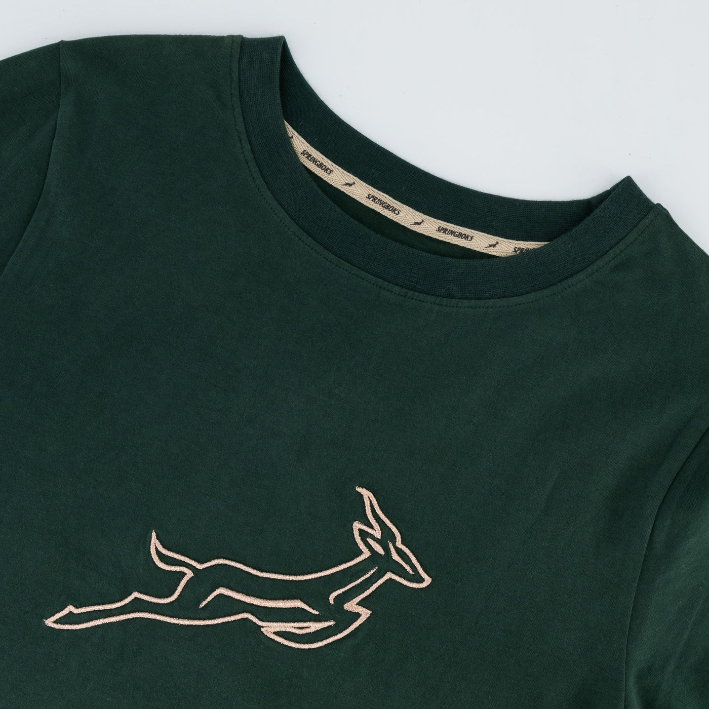 Official Springboks Ladies Outline Bok Crew Tee - Premium Cotton, Military Olive Green