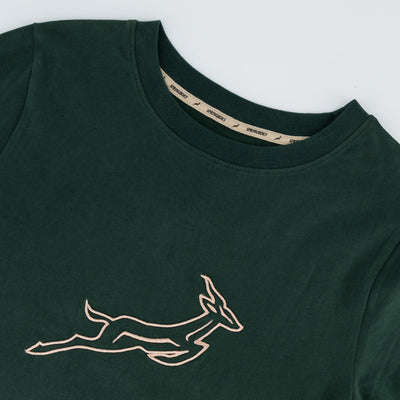 Official Springboks Ladies Outline Bok Crew Tee - Premium Cotton, Military Olive Green