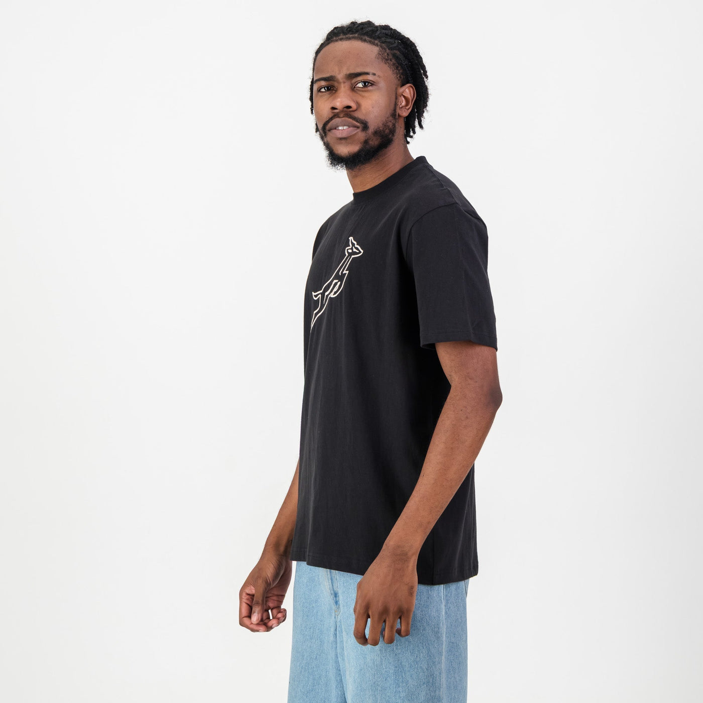 Official Springboks Outline Embroidered Black Crew Tee - Premium Cotton Comfort