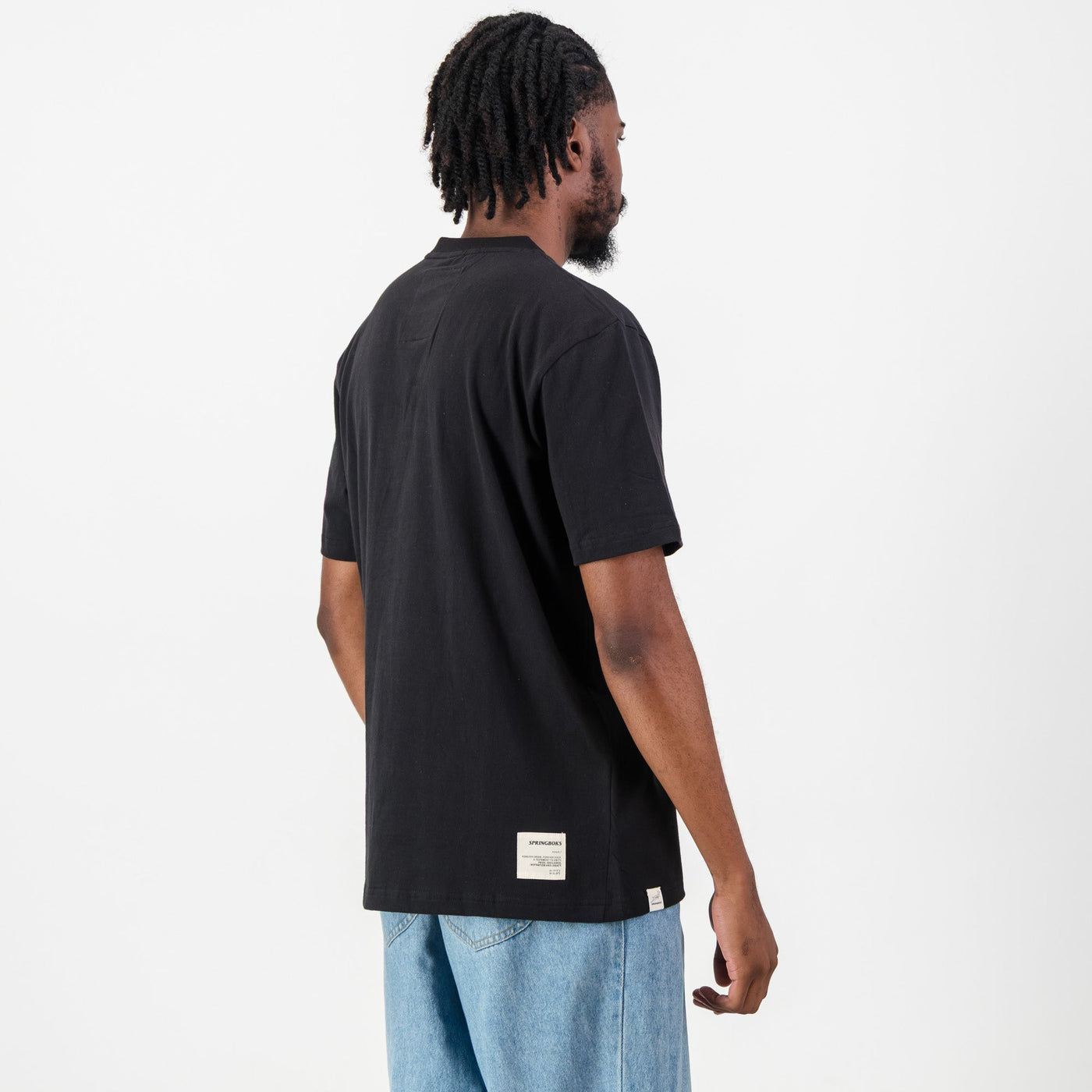 Official Springboks Outline Embroidered Black Crew Tee - Premium Cotton Comfort
