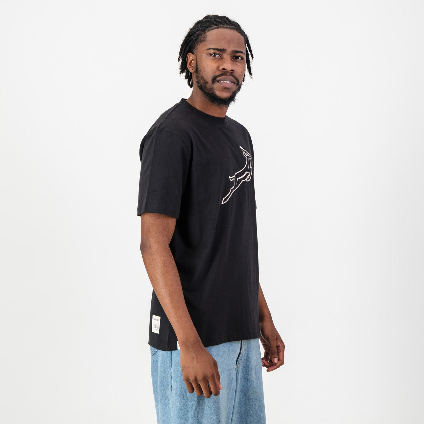 Official Springboks Outline Embroidered Black Crew Tee - Premium Cotton Comfort