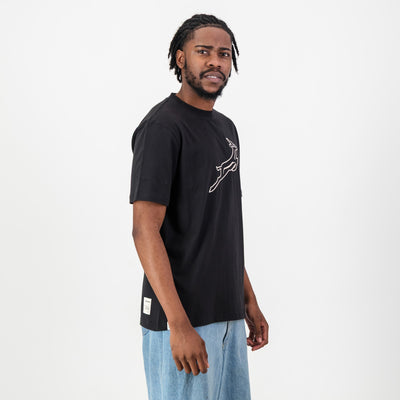 Official Springboks Outline Embroidered Black Crew Tee - Premium Cotton Comfort