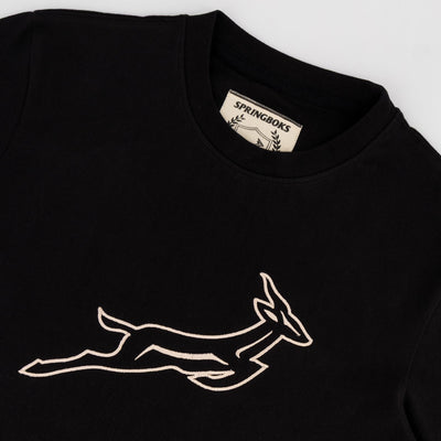 Official Springboks Outline Embroidered Black Crew Tee - Premium Cotton Comfort
