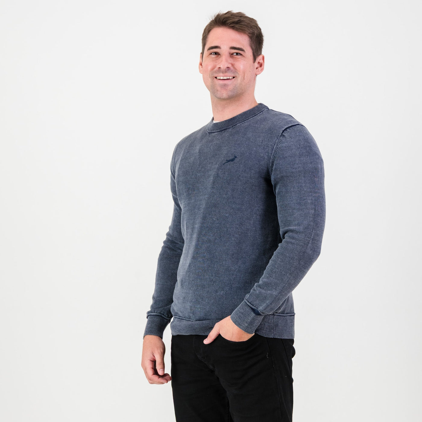 Springboks Premium Navy Overdyed Cotton Crew Neck Knit Rugby Fan Sweater
