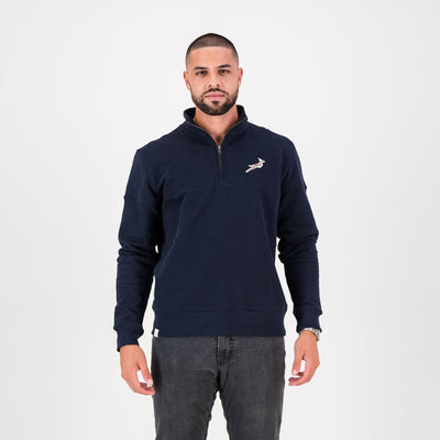 Springboks Pop Art Navy Quarter Zip Sweatshirt - Heavyweight Cotton Terry