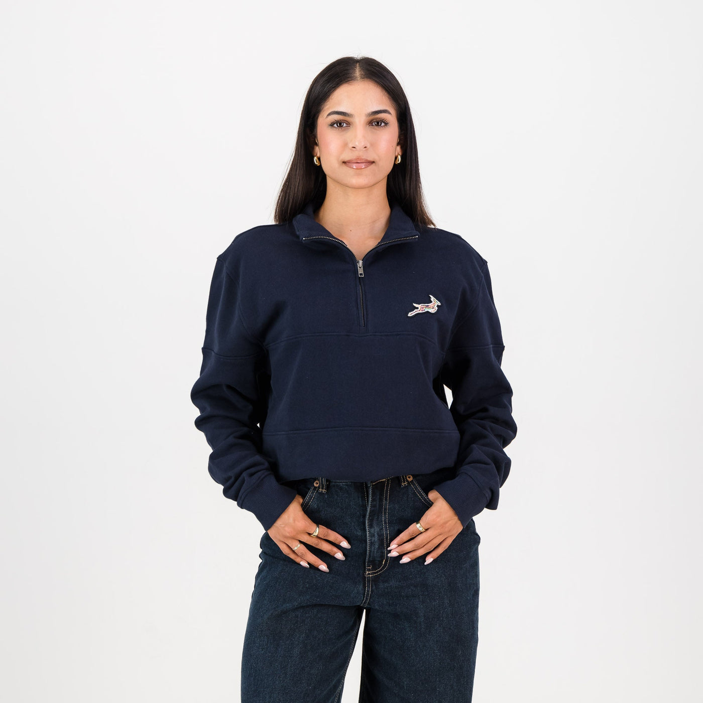 Springboks Pop Art Navy Quarter Zip Sweatshirt - Heavyweight Cotton Terry