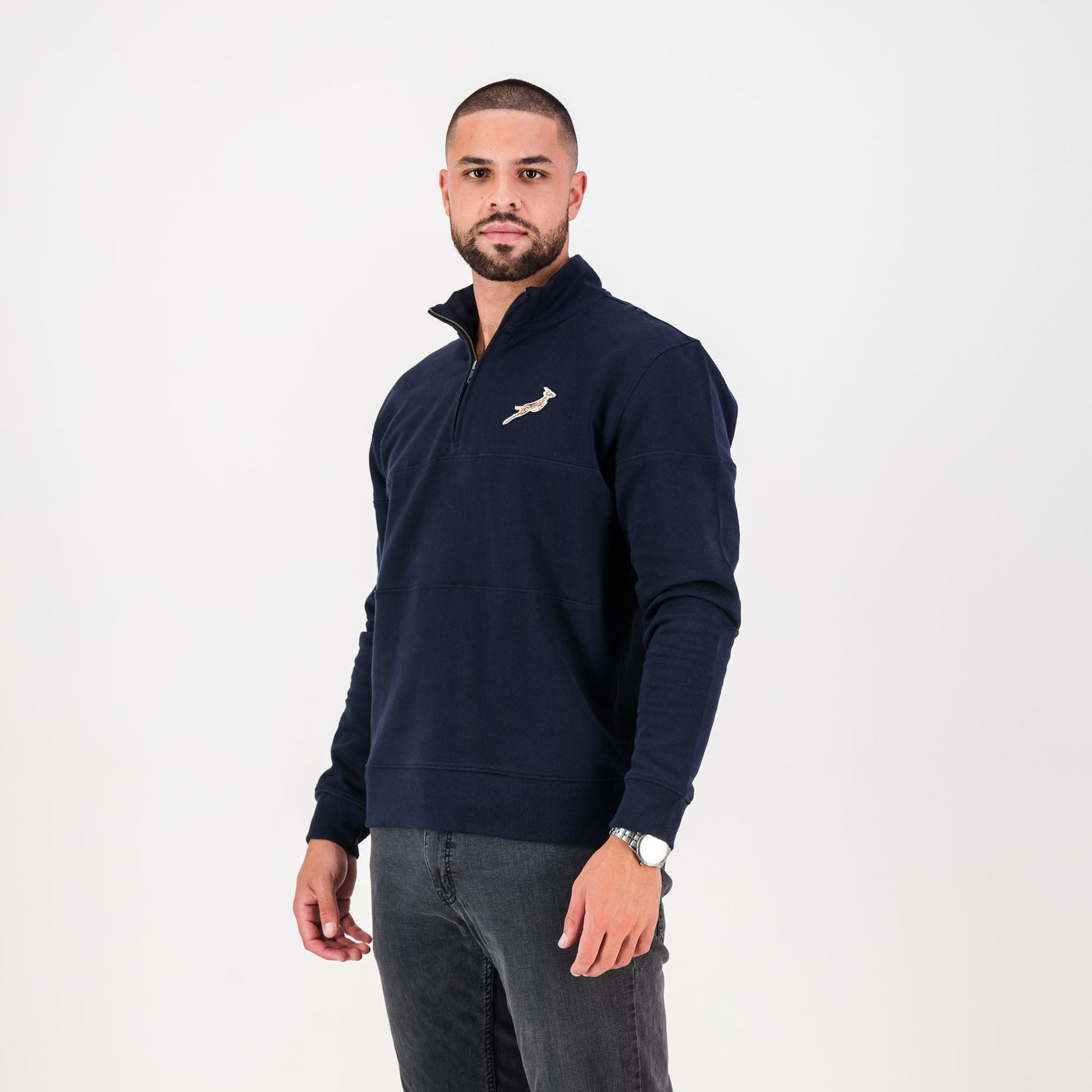 Springboks Pop Art Navy Quarter Zip Sweatshirt - Heavyweight Cotton Terry