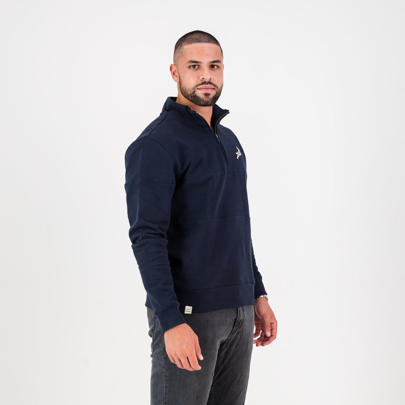 Springboks Pop Art Navy Quarter Zip Sweatshirt - Heavyweight Cotton Terry
