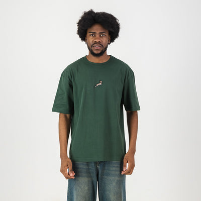 Springboks Rugby Pop Badge Boxy Crew Tee, Heavy Cotton, Loose Fit, OS Green