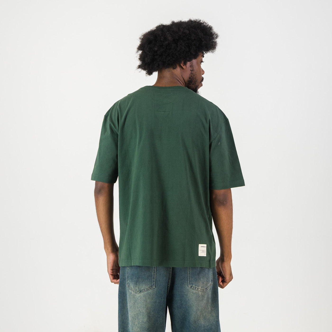 Springboks Rugby Pop Badge Boxy Crew Tee, Heavy Cotton, Loose Fit, OS Green