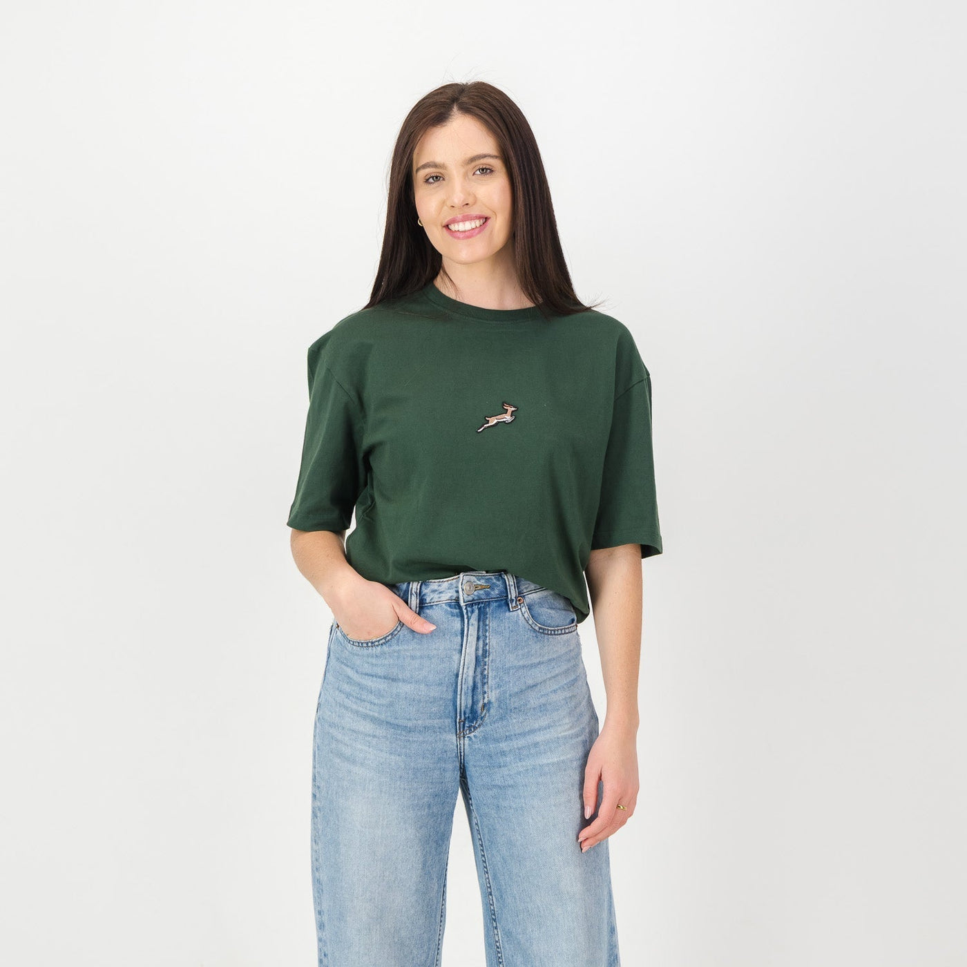 Springboks Rugby Pop Badge Boxy Crew Tee, Heavy Cotton, Loose Fit, OS Green