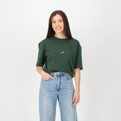 Springboks Rugby Pop Badge Boxy Crew Tee, Heavy Cotton, Loose Fit, OS Green