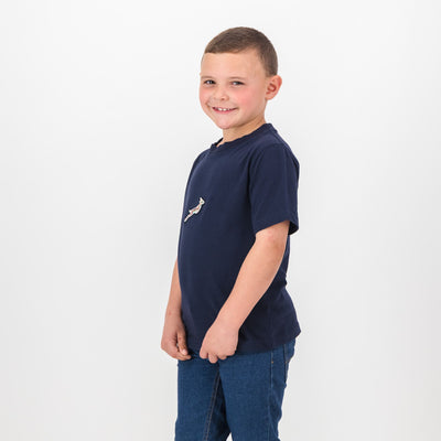 Springboks Kids Navy Pop Badge Crew Tee - Soft Cotton Rugby Fan