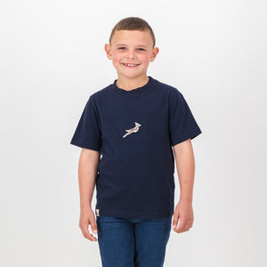 Springboks Kids Navy Pop Badge Crew Tee - Soft Cotton Rugby Fan