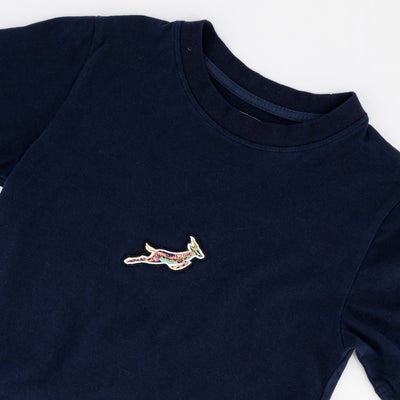 Springboks Kids Navy Pop Badge Crew Tee - Soft Cotton Rugby Fan