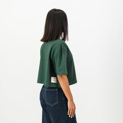 Springboks Rugby Pop Badge Ladies Boxy Crew Tee - OS Green Fan Apparel