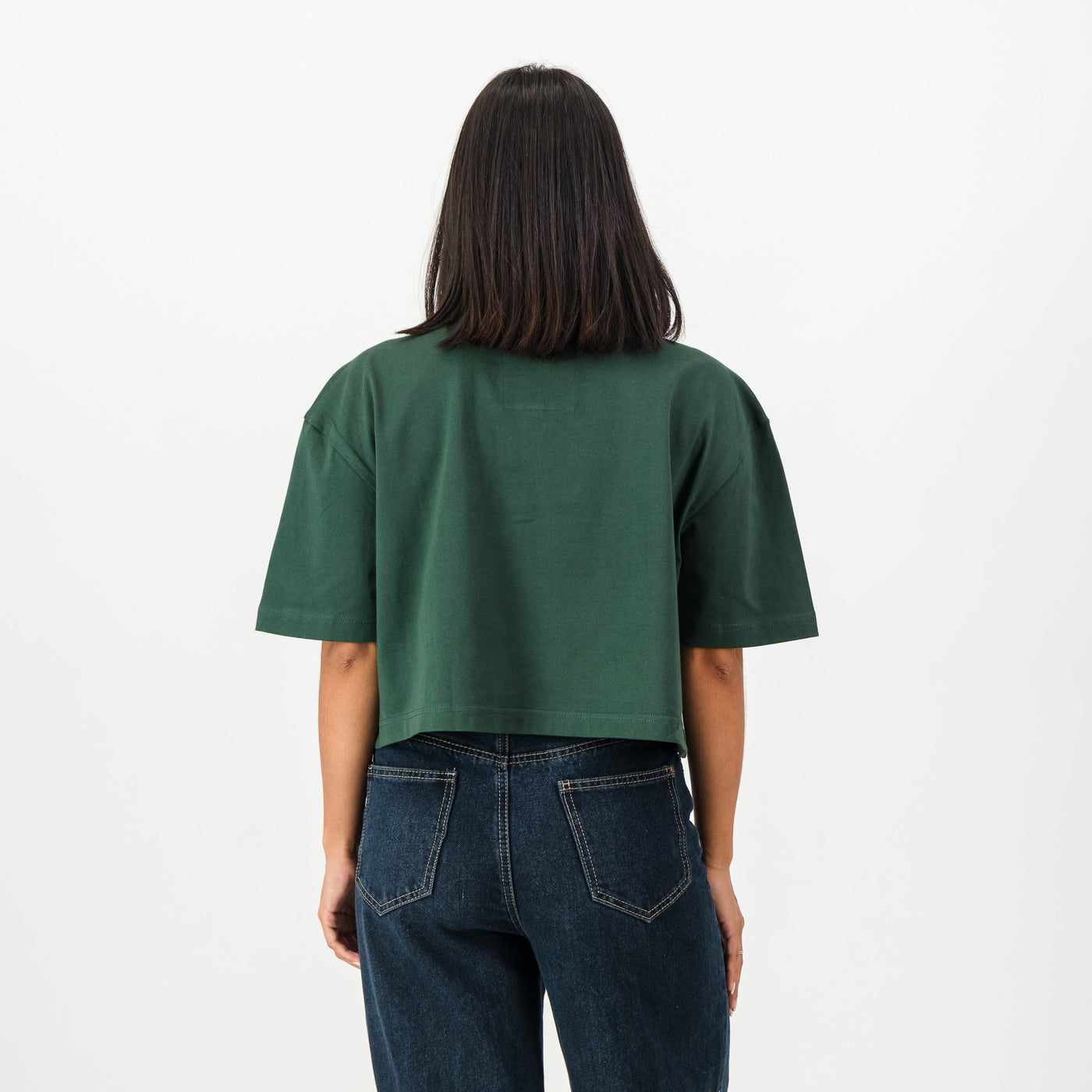 Springboks Rugby Pop Badge Ladies Boxy Crew Tee - OS Green Fan Apparel