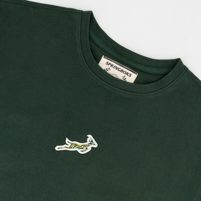 Springboks Rugby Pop Badge Ladies Boxy Crew Tee - OS Green Fan Apparel
