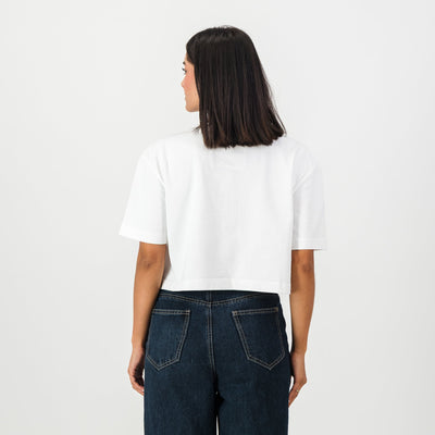 Springboks Ladies Boxy Crew Tee: White Cropped Cotton Rugby Fan Top