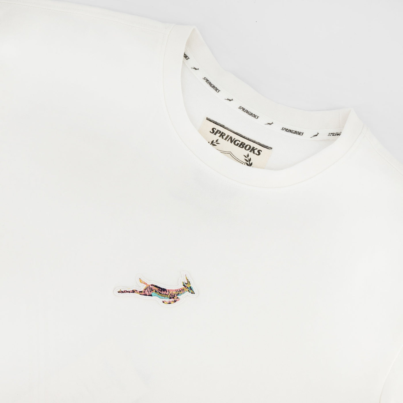 Springboks Ladies Boxy Crew Tee: White Cropped Cotton Rugby Fan Top
