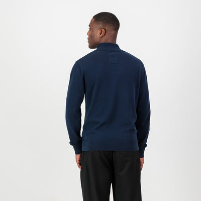 Luxurious Navy Springboks Quarter-Zip Knit Sweater - Soft Cotton, YKK Zipper