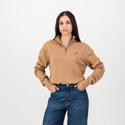 Luxurious Springboks Toffee Quarter Zip Knit Sweater Soft Cotton Comfort
