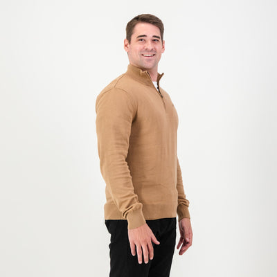 Luxurious Springboks Toffee Quarter Zip Knit Sweater Soft Cotton Comfort