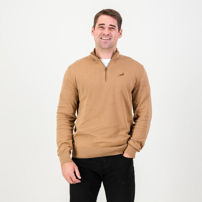 Luxurious Springboks Toffee Quarter Zip Knit Sweater Soft Cotton Comfort