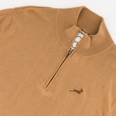 Luxurious Springboks Toffee Quarter Zip Knit Sweater Soft Cotton Comfort