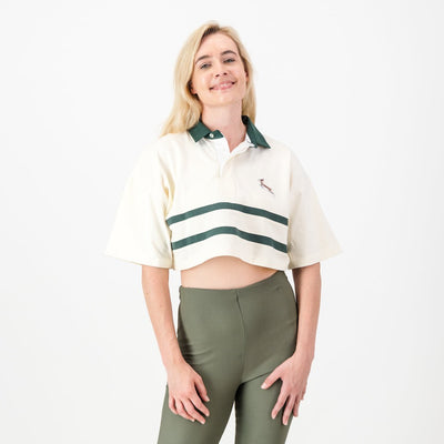 Springboks Women's Retro Crop Rugby Polo - Short Sleeve Twill Hoop Shirt