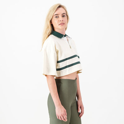Springboks Women's Retro Crop Rugby Polo - Short Sleeve Twill Hoop Shirt