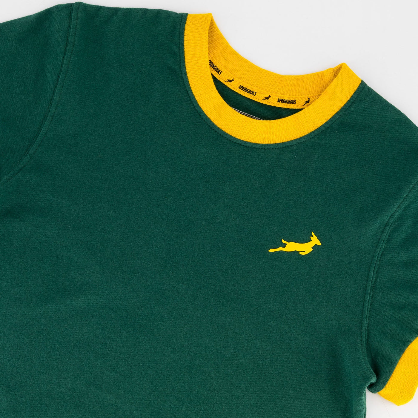 Official Springboks Women's Green Ringer Crop Crew Neck Rugby Tee Top