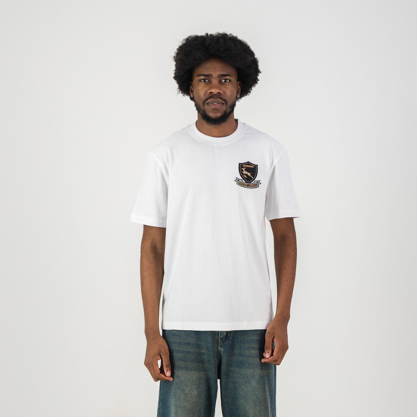Official Springboks Rugby Shield Badge Crew Neck T-Shirt - White Cotton