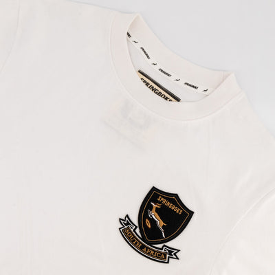 Official Springboks Rugby Shield Badge Crew Neck T-Shirt - White Cotton