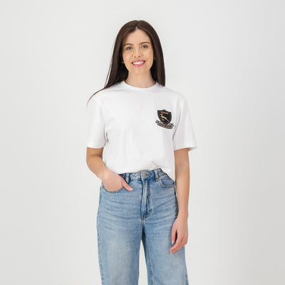 Official Springboks Rugby Shield Badge Crew Neck T-Shirt - White Cotton