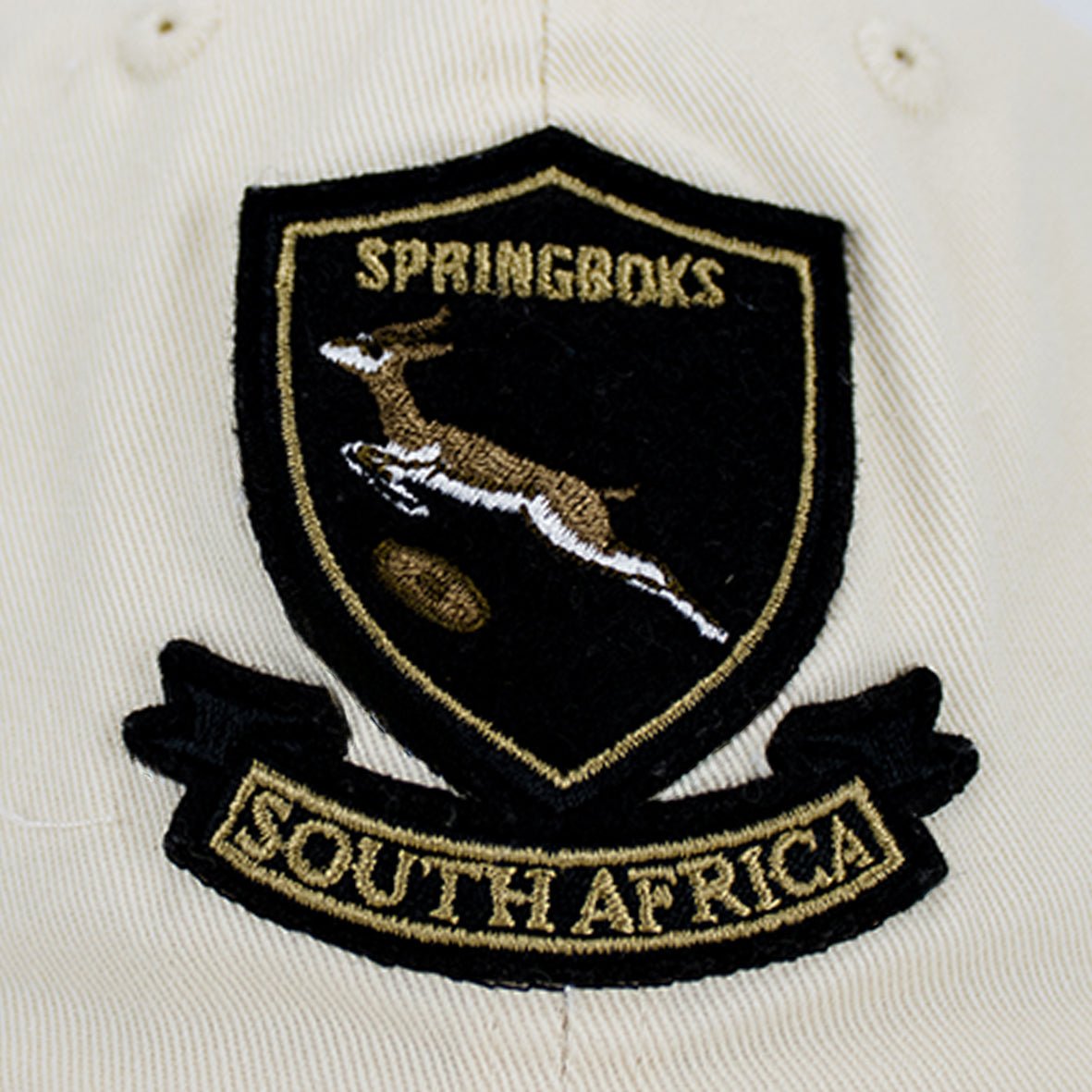 Springboks Shield Dad Cap - Ivory Cotton Twill Adjustable Rugby Fan Hat