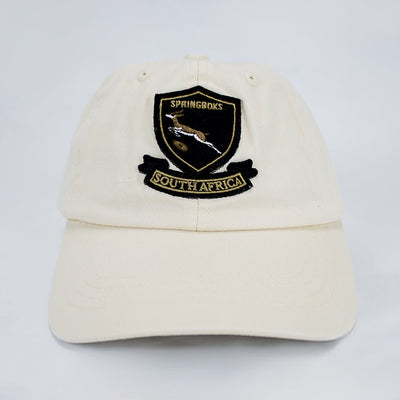 Springboks Shield Dad Cap - Ivory Cotton Twill Adjustable Rugby Fan Hat