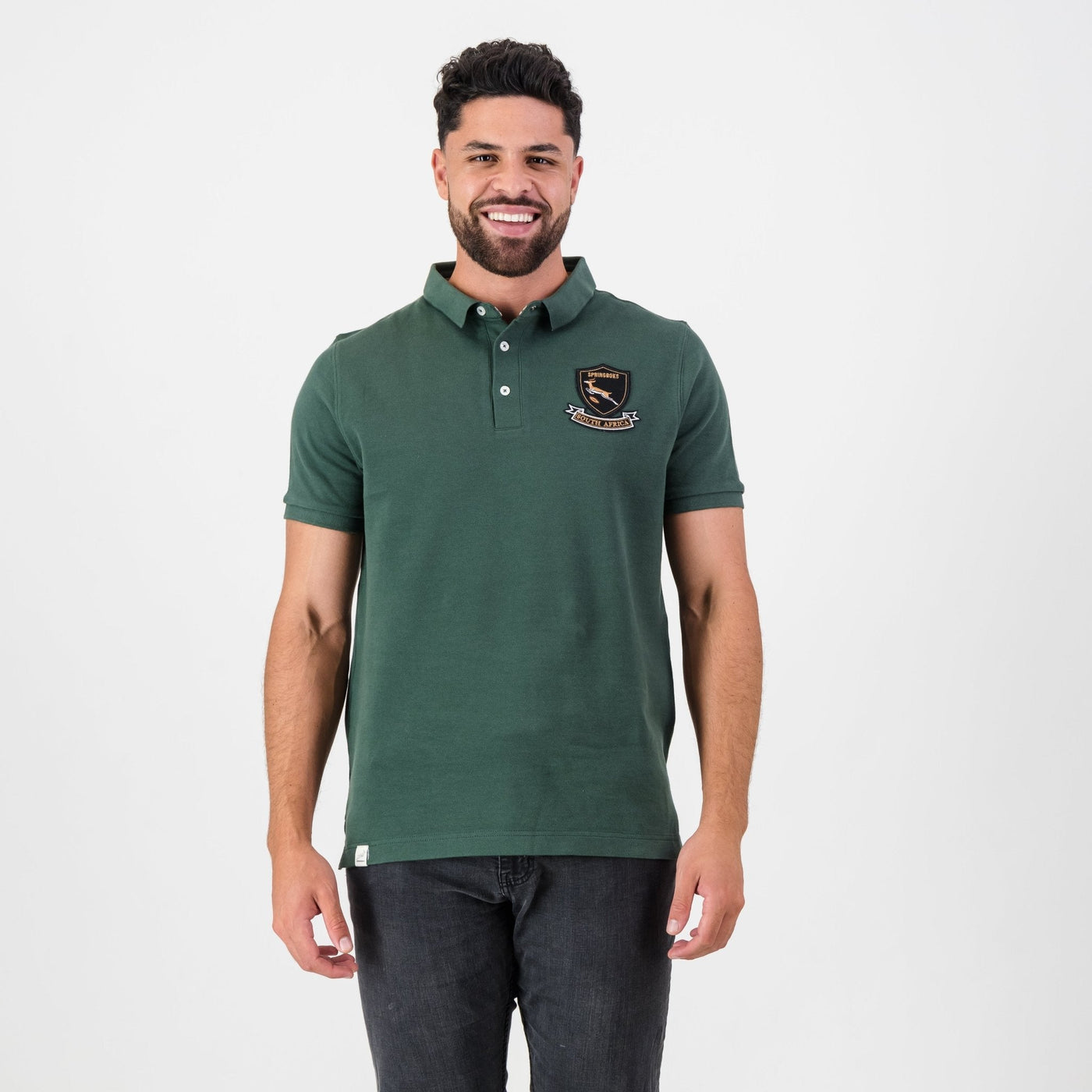 Springboks Shield Polo: Classic Green 100% Cotton Pique Rugby Fan Shirt