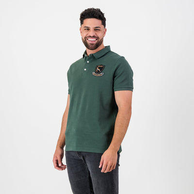 Springboks Shield Polo: Classic Green 100% Cotton Pique Rugby Fan Shirt