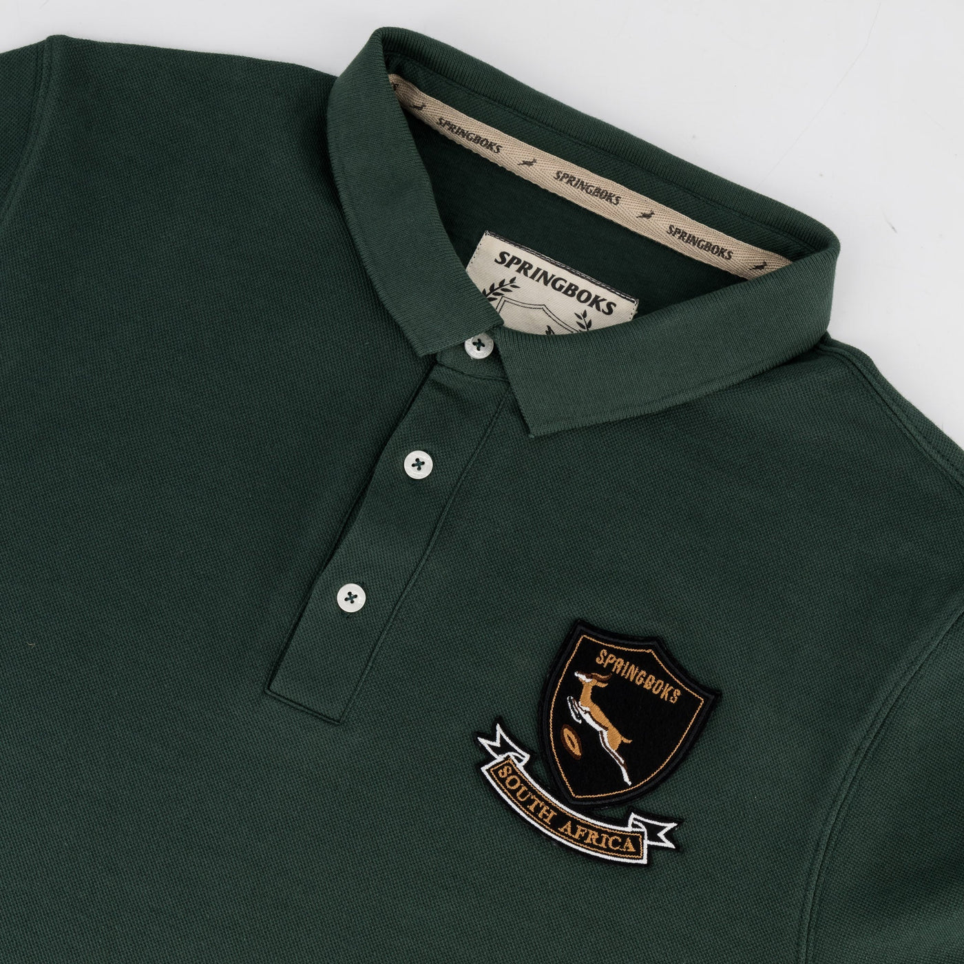 Springboks Shield Polo: Classic Green 100% Cotton Pique Rugby Fan Shirt
