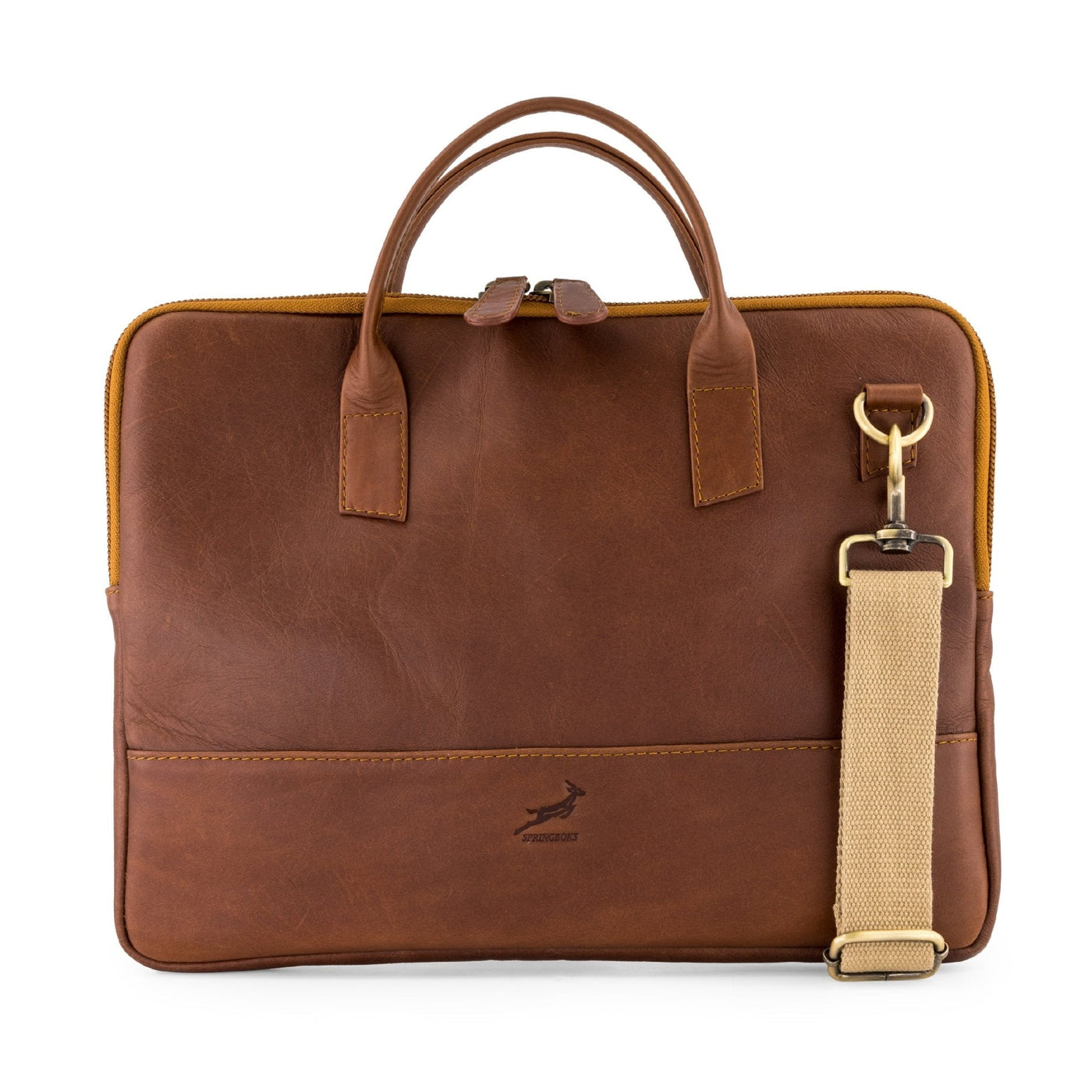 Springboks Slimline Genuine Leather Laptop Case Dark Brown for Business Travel