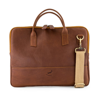Springboks Slimline Genuine Leather Laptop Case Dark Brown for Business Travel