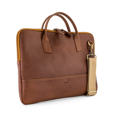Springboks Slimline Genuine Leather Laptop Case Dark Brown for Business Travel