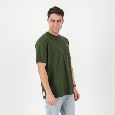 Springboks Men's Military Olive Premium Cotton Crew Neck T-Shirt - Embroidered Shield
