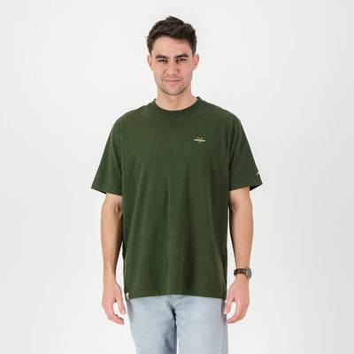 Springboks Men's Military Olive Premium Cotton Crew Neck T-Shirt - Embroidered Shield