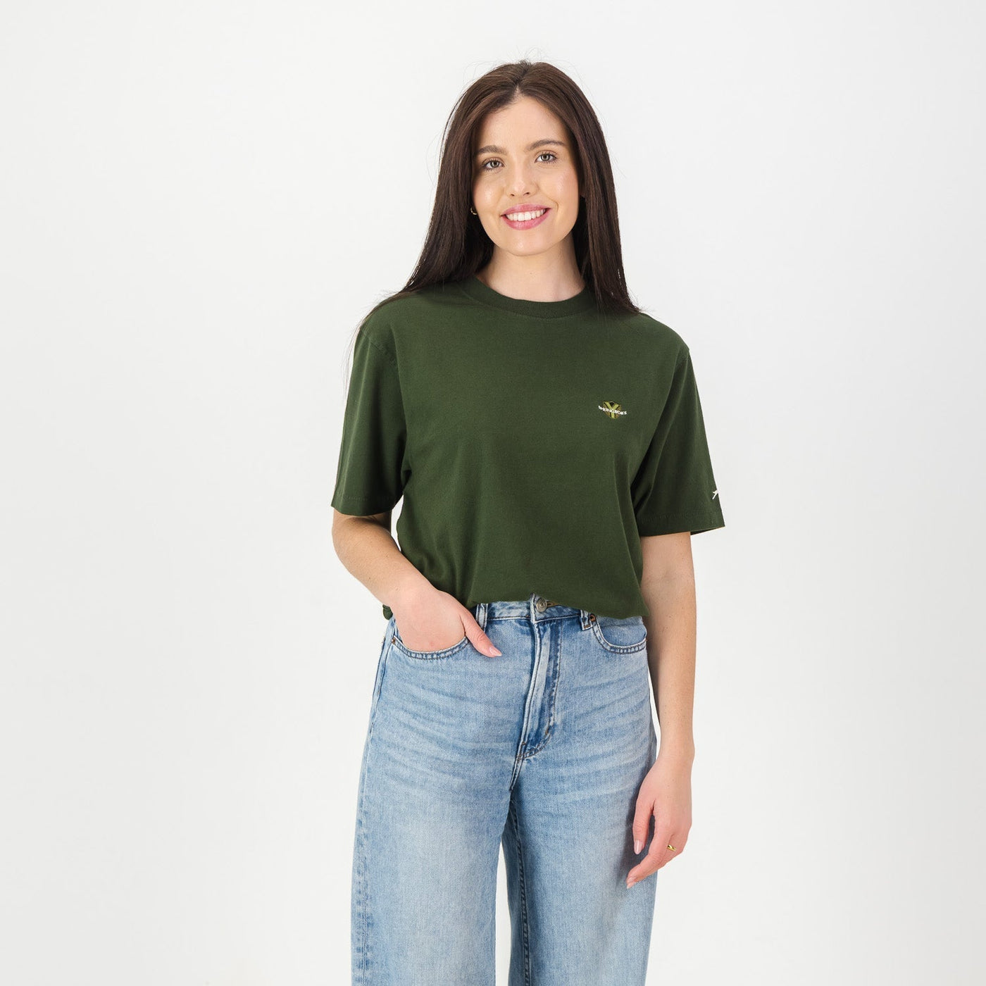 Springboks Men's Military Olive Premium Cotton Crew Neck T-Shirt - Embroidered Shield