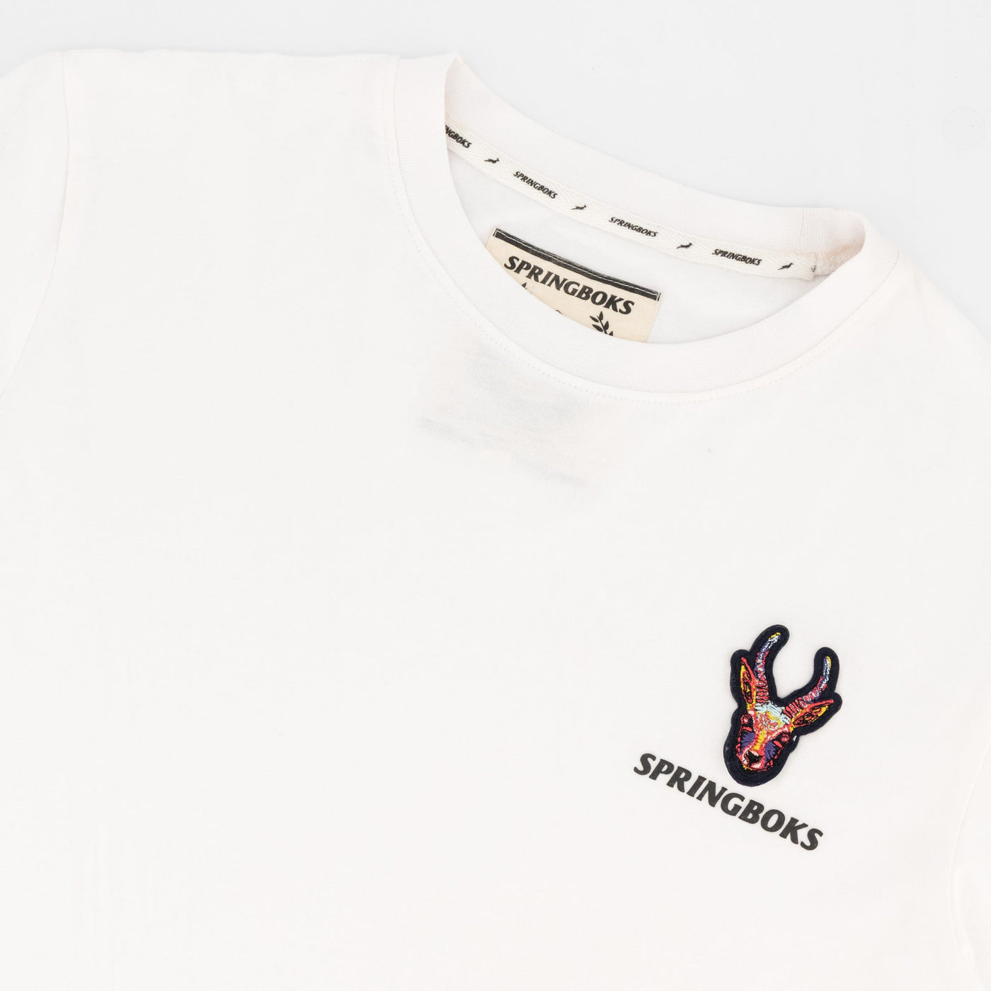 Springboks Embroidered Head Bok White Regular Crew Neck Cotton Tee