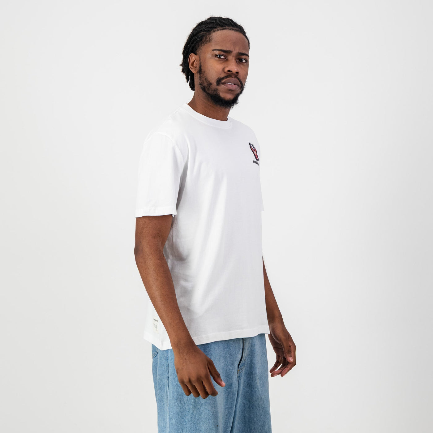 Springboks Embroidered Head Bok White Regular Crew Neck Cotton Tee