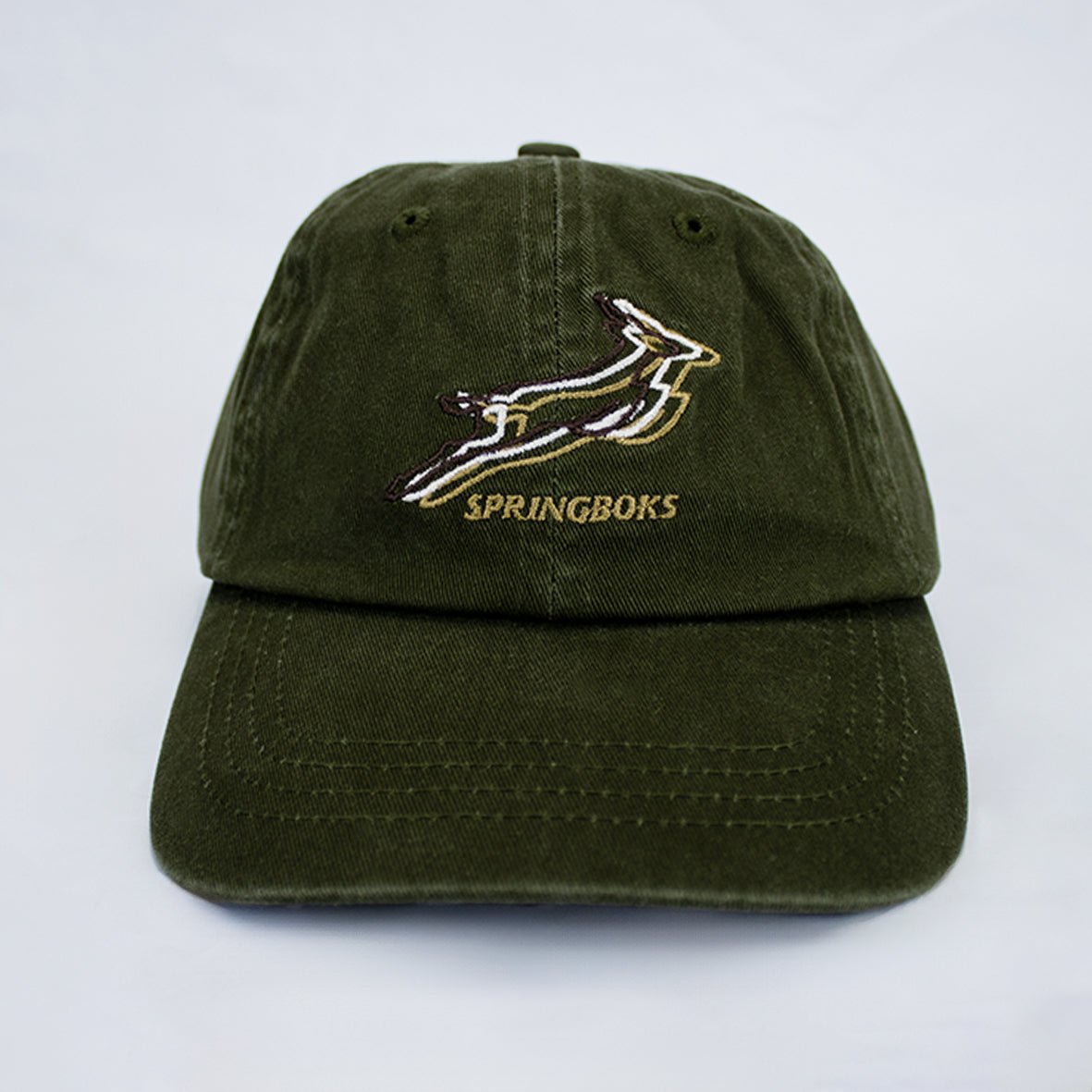 Official Springboks Military Olive Dad Cap - Stacked Logo Cotton Twill Adjustable