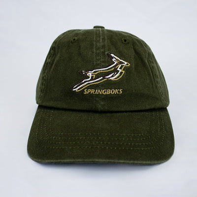 Official Springboks Military Olive Dad Cap - Stacked Logo Cotton Twill Adjustable